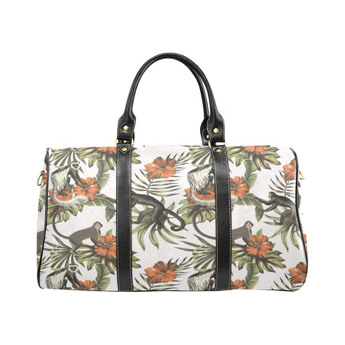 Monkey red hibiscus flower palm leaves floral patt Travel Bag