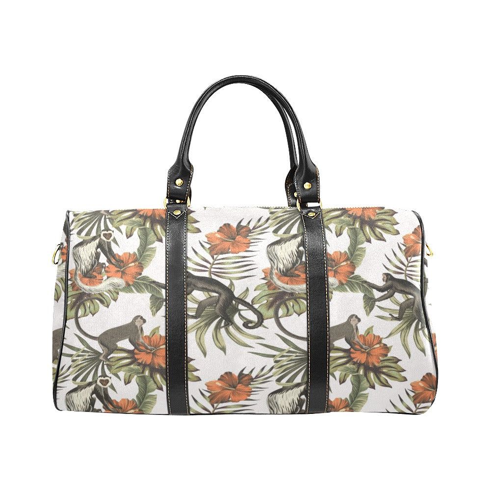 Monkey red hibiscus flower palm leaves floral patt Travel Bag
