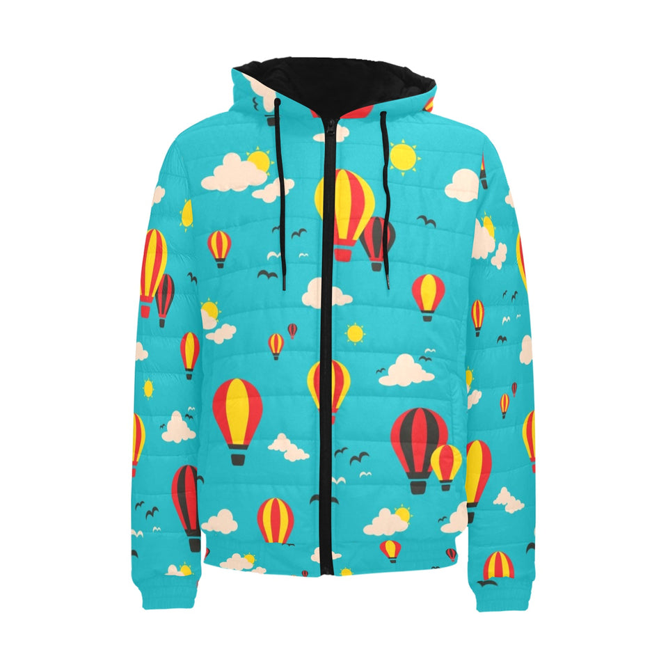 Hot Air Balloon Sky Pattern Men's Padded Hooded Jacket
