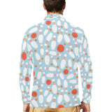 Bowling ball bowling pins blue blackground Men's Long Sleeve Polo Shirt