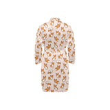 Cute Corgis Pattern pink background Men's Long Sleeve Belted Night Robe