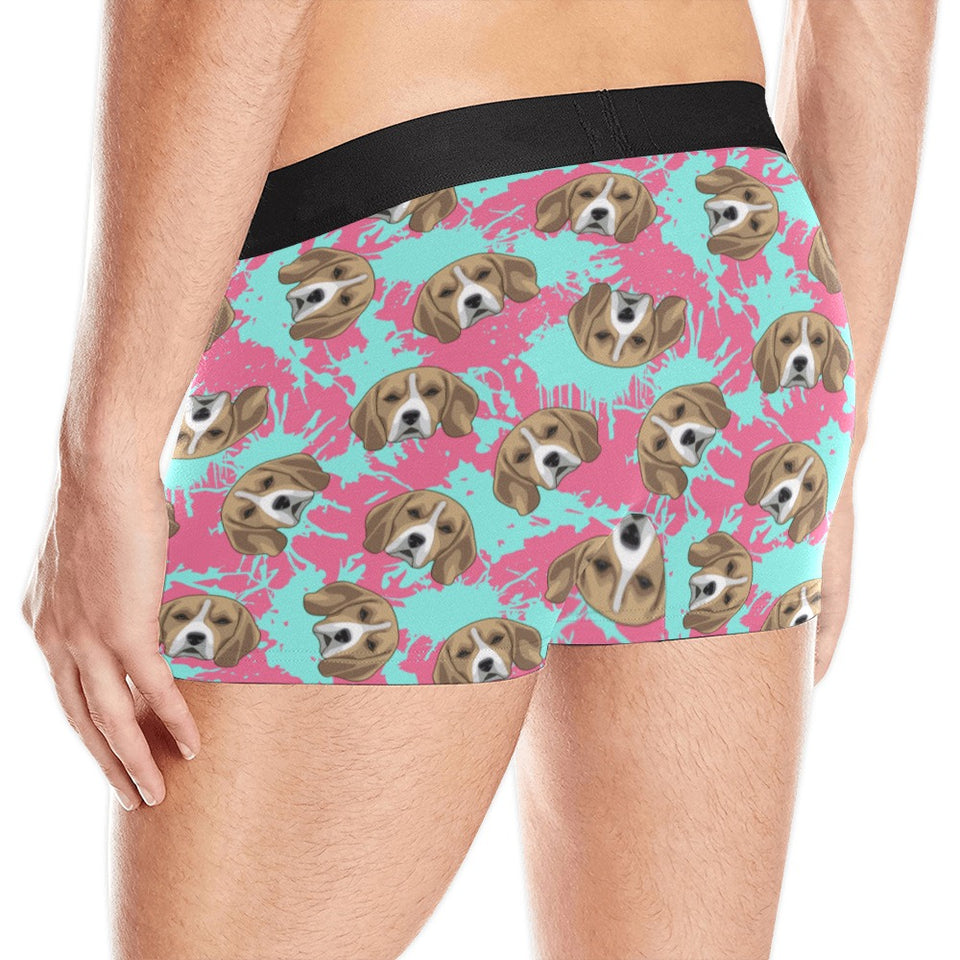 Beagle muzzles turquoise paint splashes pink patte Men's All Over Print Boxer Briefs Men's Underwear