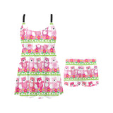 Teddy Bear Pattern Print Design 04 Chest Sexy Pleated Two Piece Swim Dress