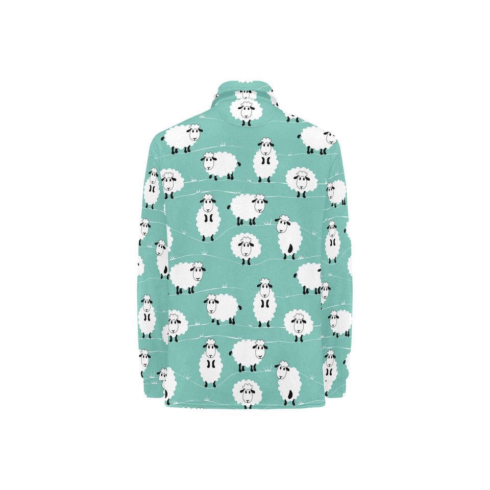 Cute sheep green background Women's Long Sleeve Polo Shirt