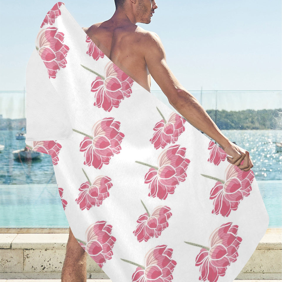 Pink lotus waterlily pattern Beach Towel