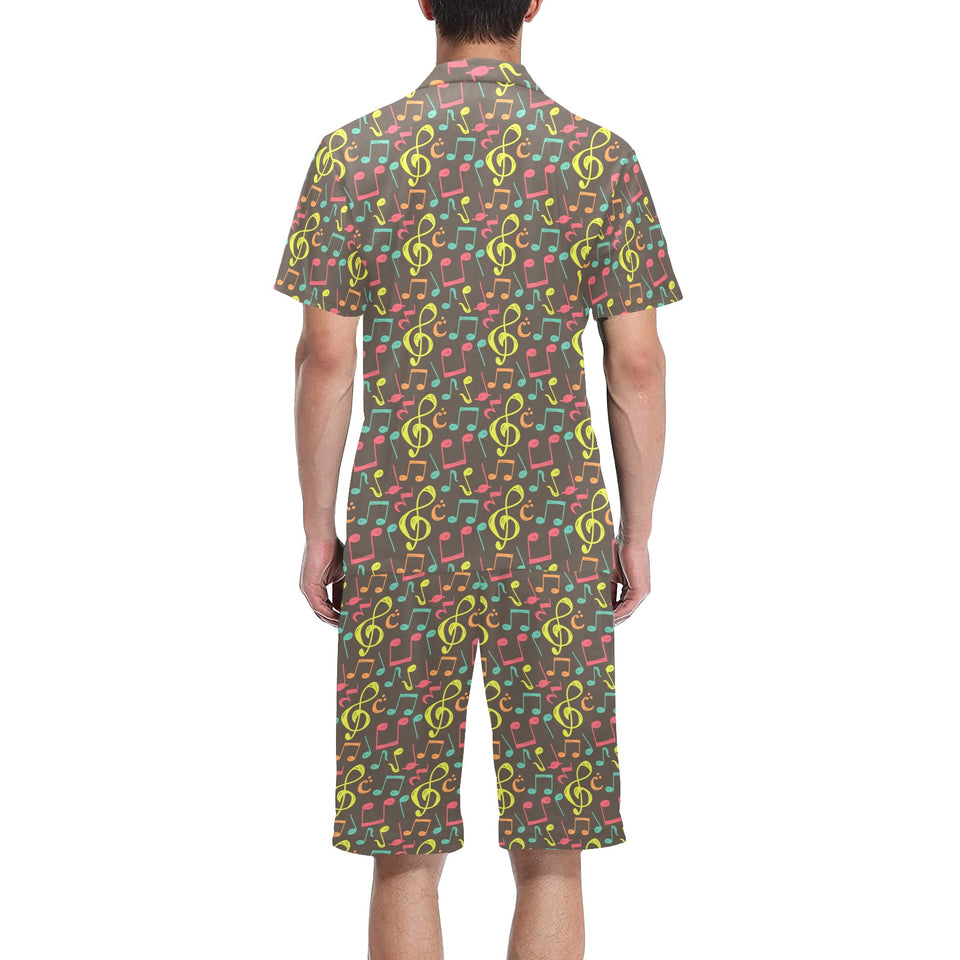 Music Notes Pattern Print Design 05 Men's V-Neck Short Pajama Set