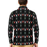 Deer Christmas new year pattern argyle Men's Long Sleeve Polo Shirt