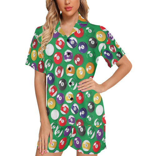 Billiard Ball Pattern Print Design 02 Women's V-Neck Short Pajama Set
