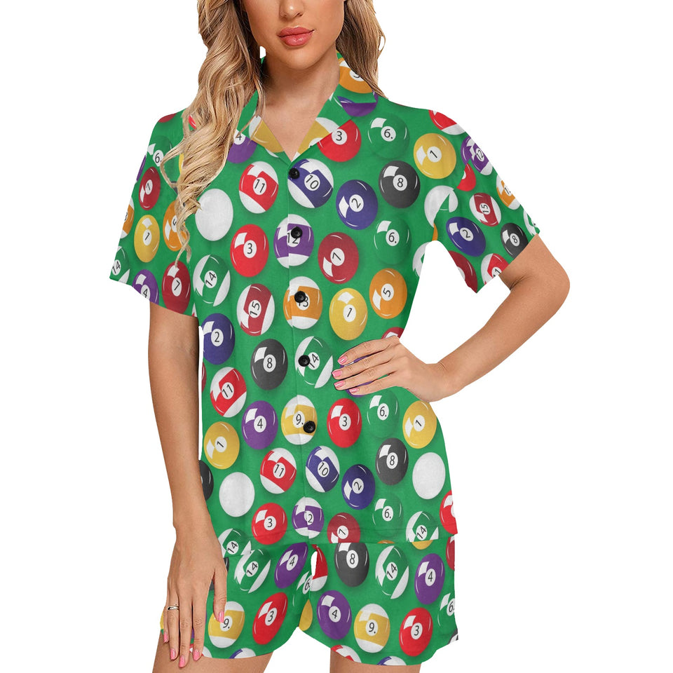 Billiard Ball Pattern Print Design 02 Women's V-Neck Short Pajama Set