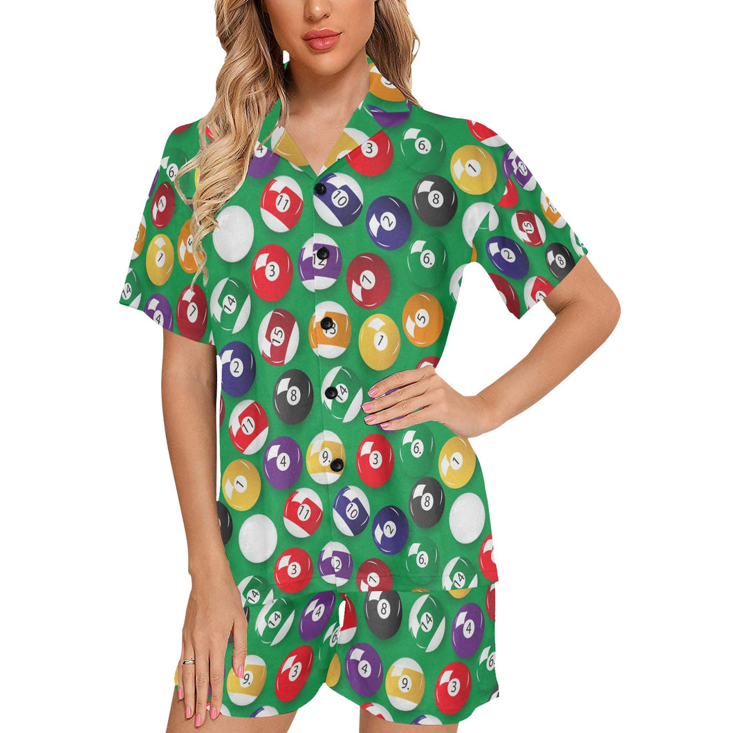 Billiard Ball Pattern Print Design 02 Women's V-Neck Short Pajama Set