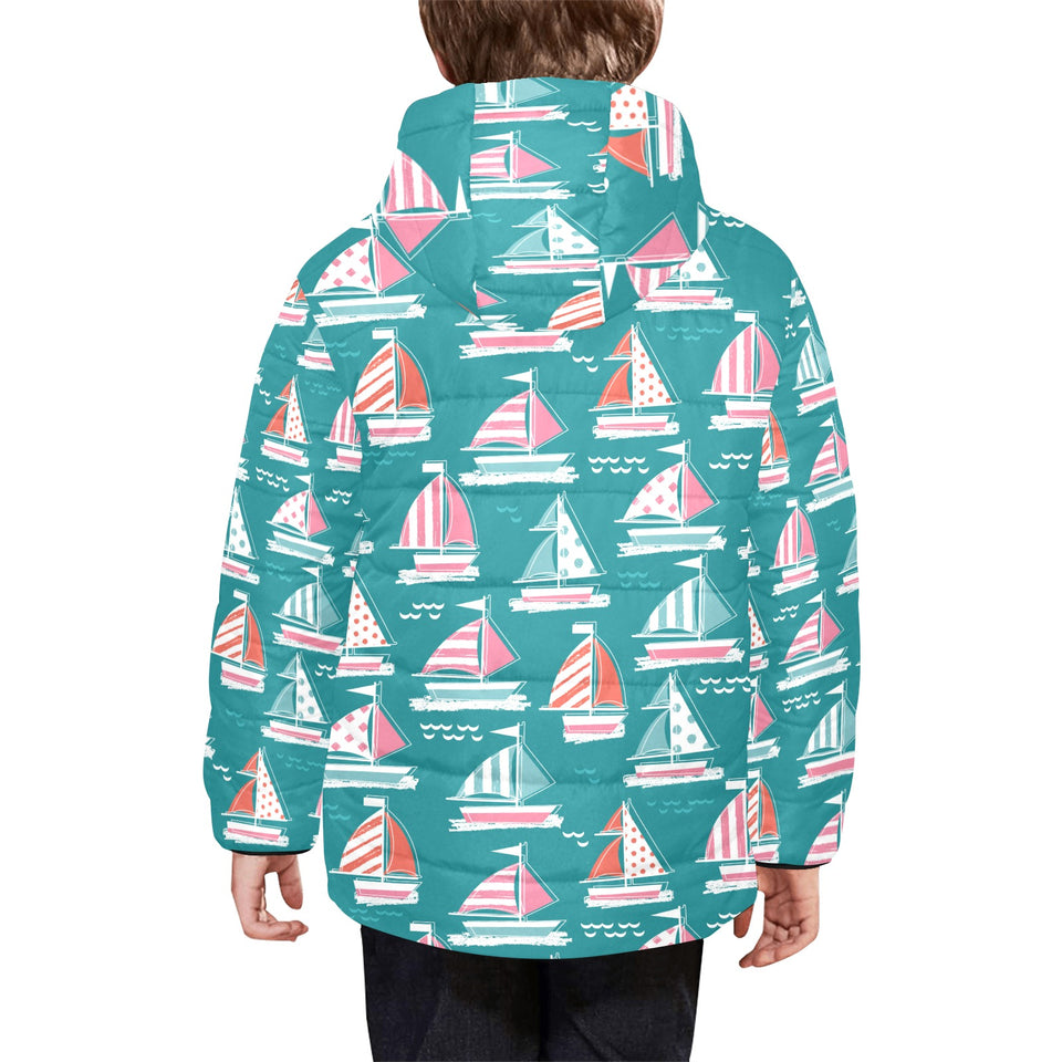Cute sailboat pattern Kids' Boys' Girls' Padded Hooded Jacket