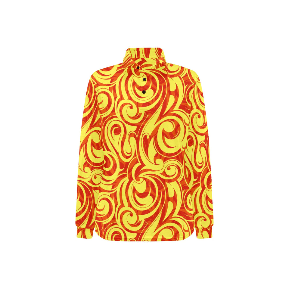 Fire flame design pattern Women's Long Sleeve Polo Shirt