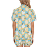 Bee honeycomb pattern Women's V-Neck Short Pajama Set