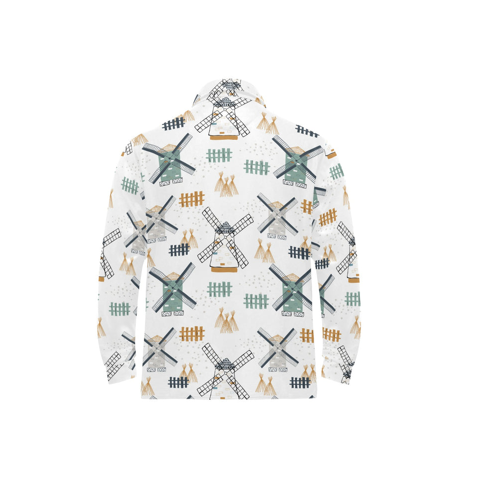 windmill pattern Men's Long Sleeve Polo Shirt