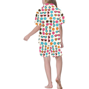 Sun Glasses Pattern Print Design 03 Kids' Boys' Girls' V-Neck Short Pajama Set