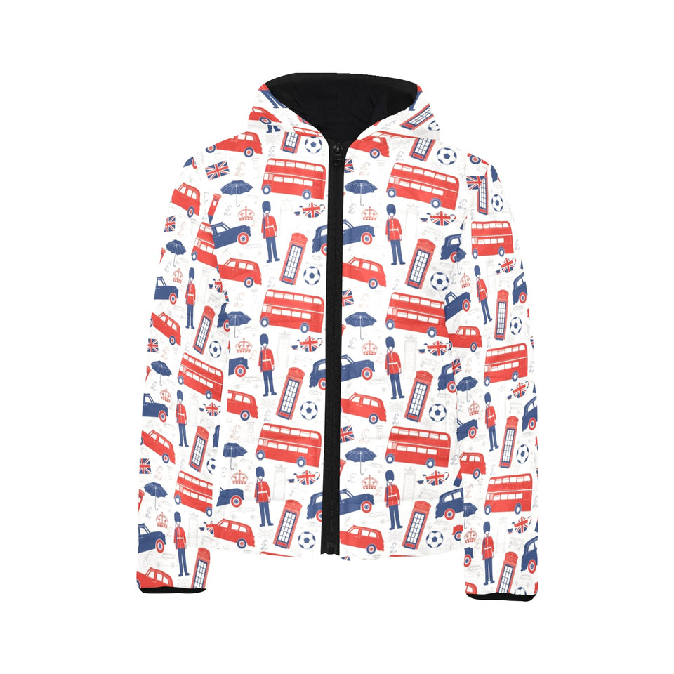 British Pattern Print Design 03 Kids' Boys' Girls' Padded Hooded Jacket