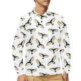 Eagle Pattern Print Design 03 Men's Long Sleeve Polo Shirt
