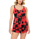 Casino Cards Suits Pattern Print Design 02 Chest Sexy Pleated Two Piece Swim Dress