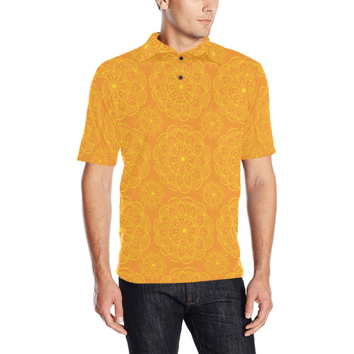 Orange traditional indian element pattern Men's All Over Print Polo Shirt