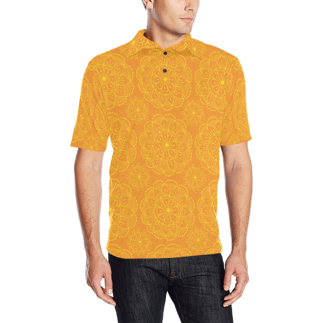 Orange traditional indian element pattern Men's All Over Print Polo Shirt