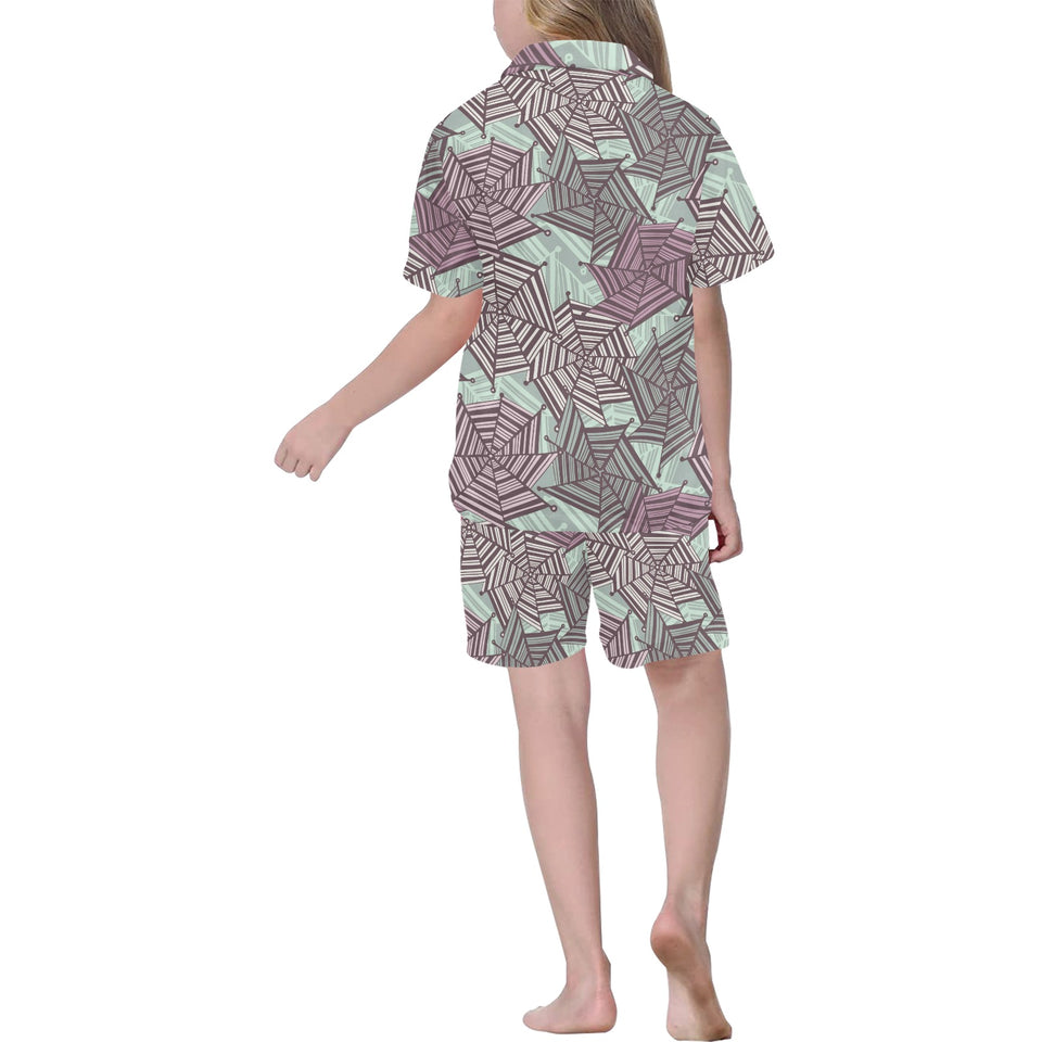 Spider web cobweb design color pattern Kids' Boys' Girls' V-Neck Short Pajama Set