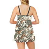 Monkey tropical leaves background Chest Sexy Pleated Two Piece Swim Dress
