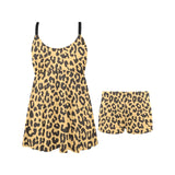 Leopard skin print Chest Sexy Pleated Two Piece Swim Dress