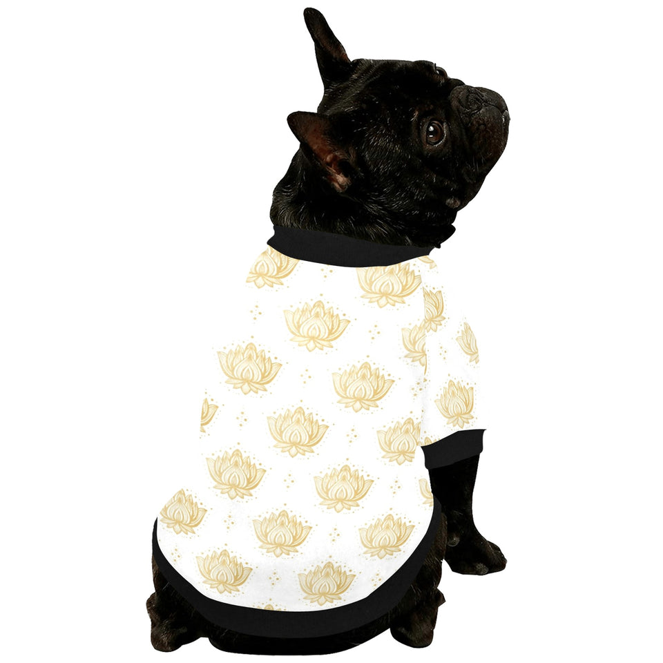 Gold Ornamental lotue waterlily symbol pattern All Over Print Pet Dog Round Neck Fuzzy Shirt