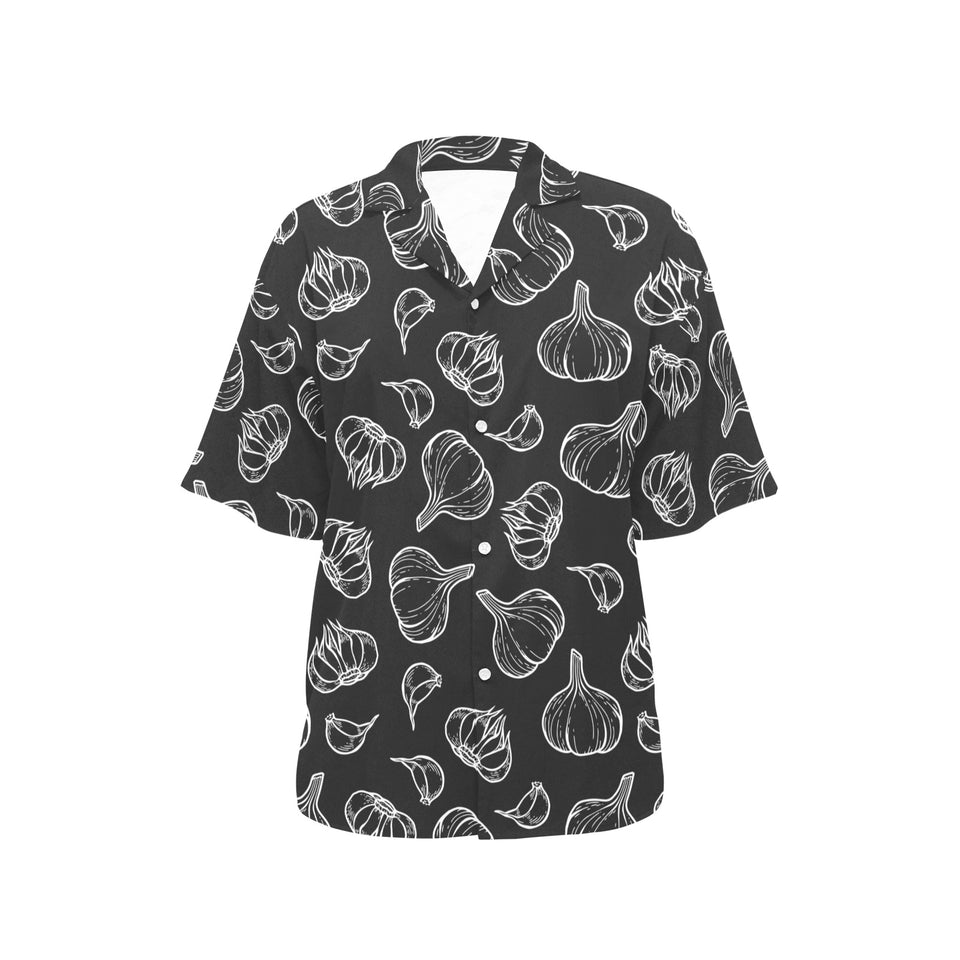 Garlic pattern black background Women's All Over Print Hawaiian Shirt