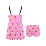 Pancake Pattern Print Design 04 Chest Sexy Pleated Two Piece Swim Dress