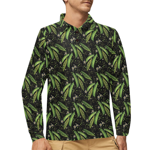 Green Peas Pattern Print Design 02 Men's Long Sleeve Polo Shirt