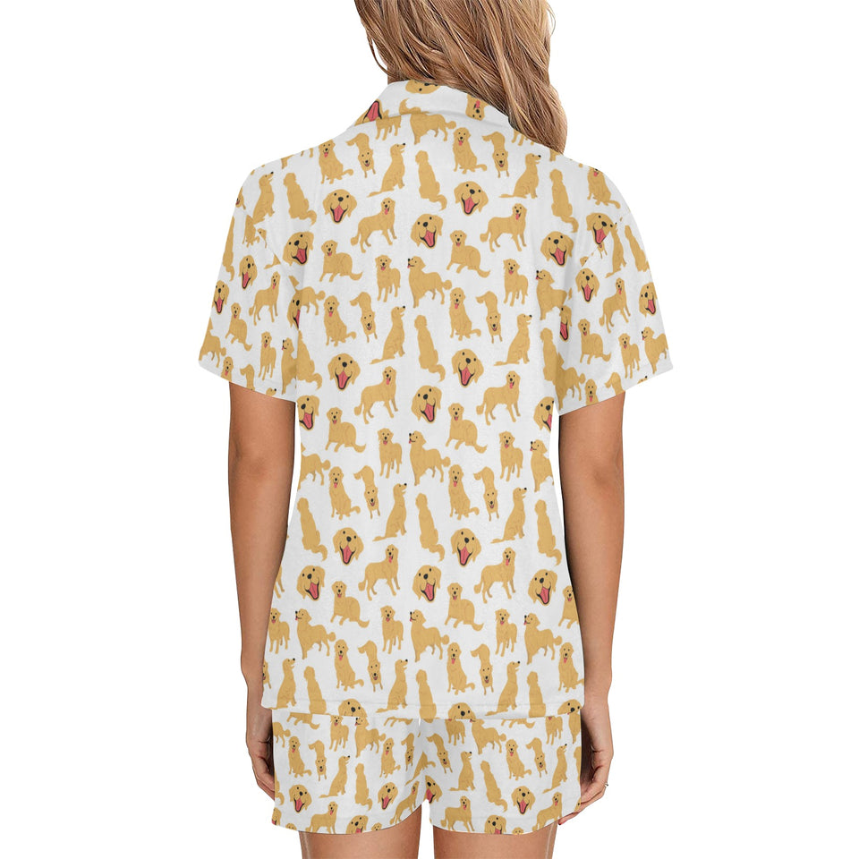 Golden Retriever Pattern Print Design 05 Women's V-Neck Short Pajama Set