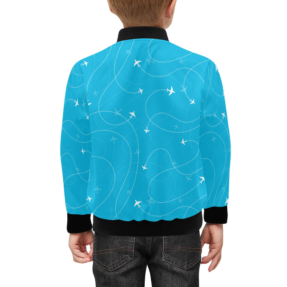 Airplane destinations blue background Kids' Boys' Girls' Bomber Jacket