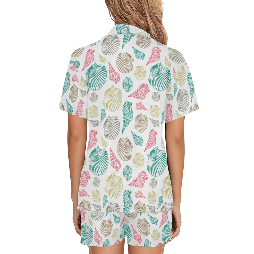 Colorful shell pattern Women's V-Neck Short Pajama Set