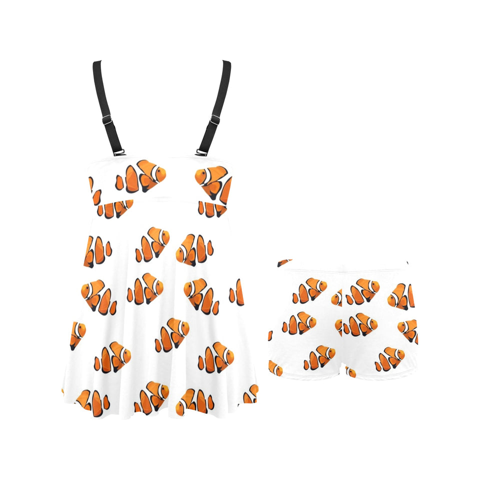 Clown Fish Pattern Print Design 03 Chest Sexy Pleated Two Piece Swim Dress