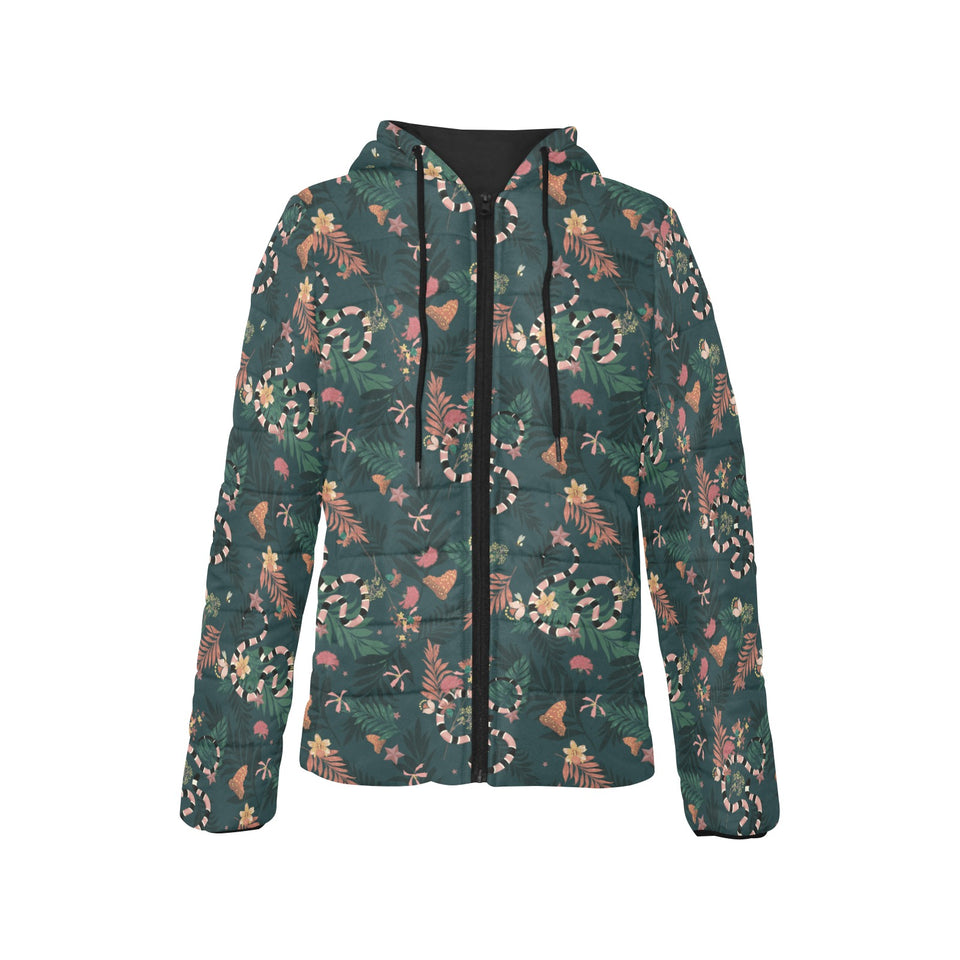 Snake forest pattern Women's Padded Hooded Jacket