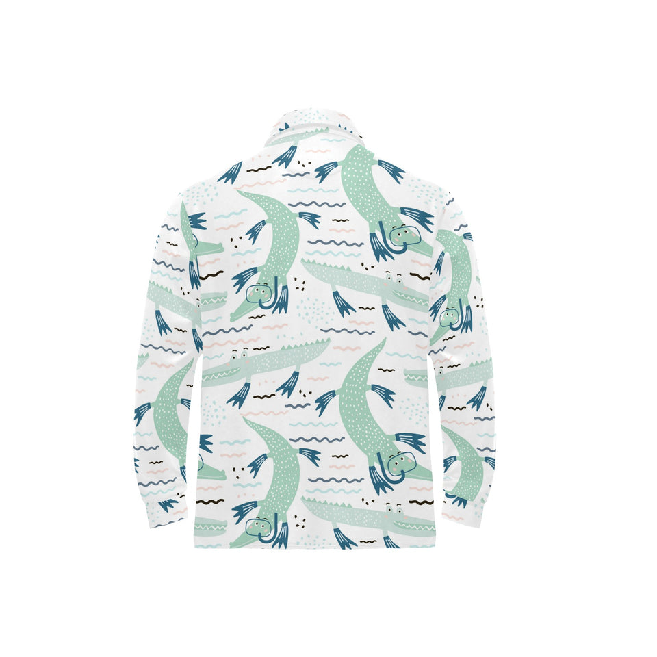 Crocodile diver pattern Men's Long Sleeve Polo Shirt