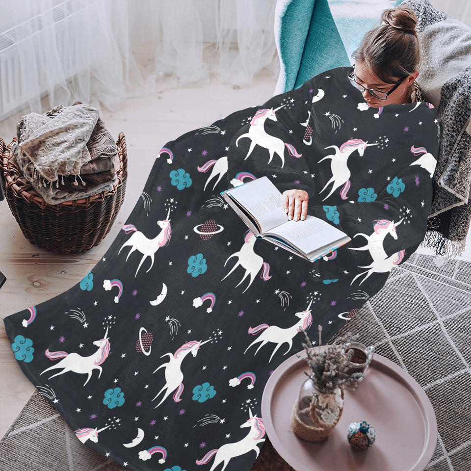 unicorn rainbows moon clound star pattern Blanket Robe with Sleeves