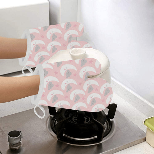 Cute moon cloud star pattern pink dot background Heat Resistant Oven Mitts