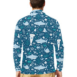 Cute shark pattern Men's Long Sleeve Polo Shirt