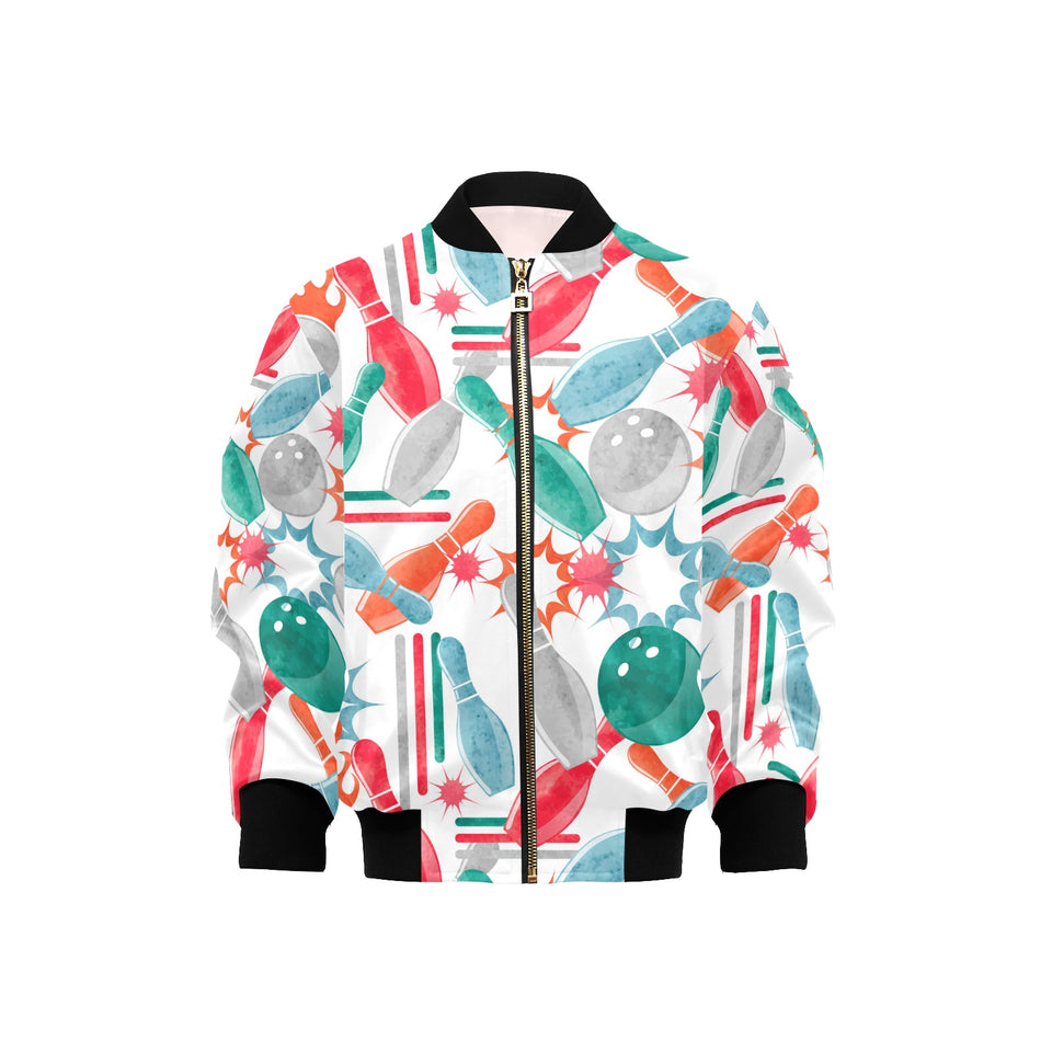 Watercolor bowling pattern Kids' Boys' Girls' Bomber Jacket