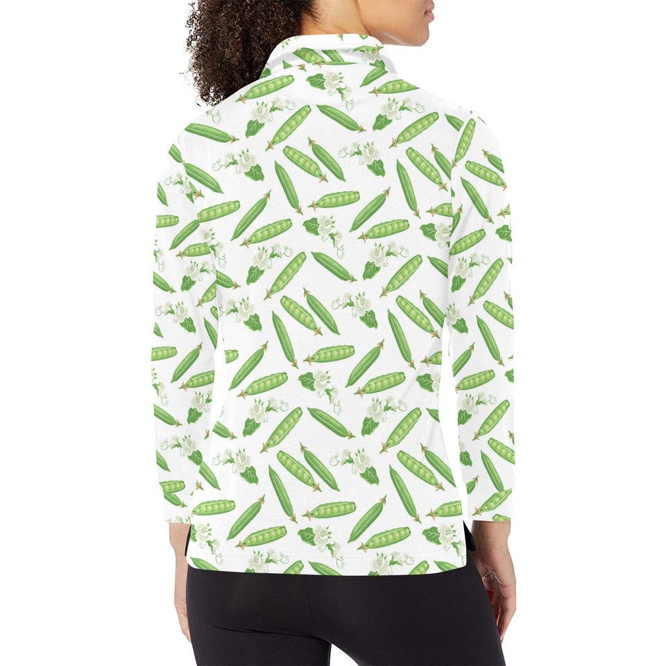 Green Peas Pattern Print Design 04 Women's Long Sleeve Polo Shirt