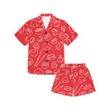 sushi pattern red background Kids' Boys' Girls' V-Neck Short Pajama Set