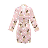 Cute unicorn pug pattern Women's Long Sleeve Belted Night Robe
