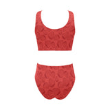 strawberry pattern red background Chest Bowknot High Waisted Bikini Swimsuit
