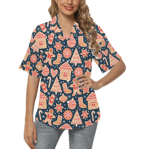 Christmas gingerbread cookie pattern Women's All Over Print Hawaiian Shirt