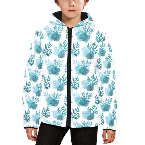 Coral Reef Pattern Print Design 04 Kids' Boys' Girls' Padded Hooded Jacket