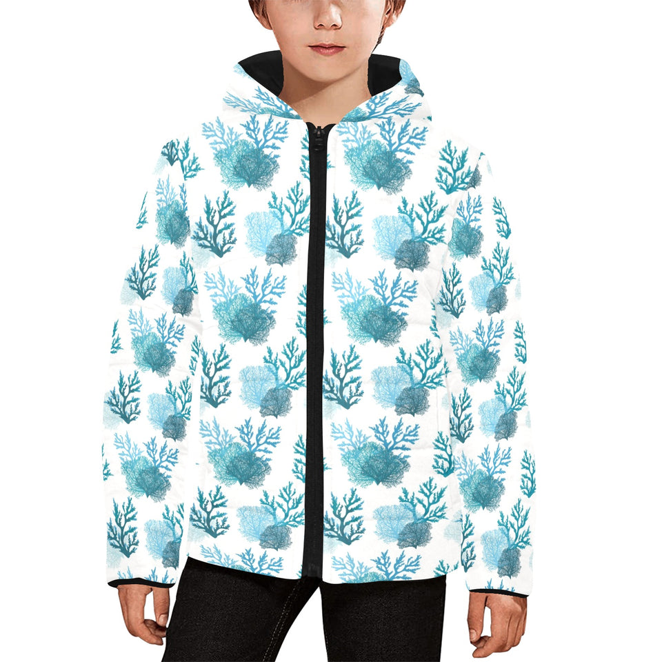 Coral Reef Pattern Print Design 04 Kids' Boys' Girls' Padded Hooded Jacket