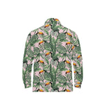 Toucan tropical green jungle palm pattern Men's Long Sleeve Polo Shirt