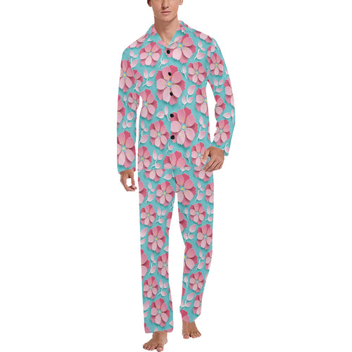 3D sakura cherry blossom pattern Men's Long Pajama Set